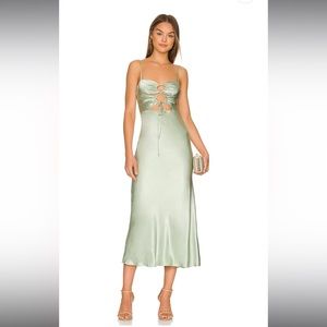 Shona Joy - felicity lace up midi dress in thyme, size 4